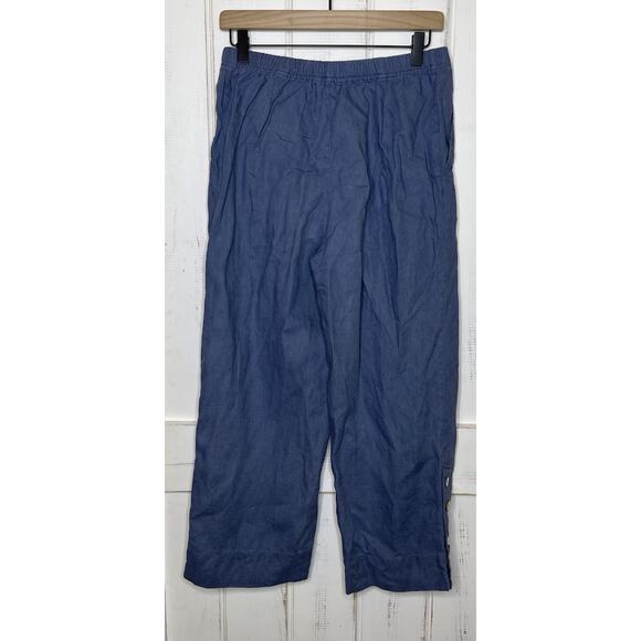John Mark Blue Wide Leg Linen Pants Coastal Lagenlook Beachy Nautical Vacation S - Picture 2 of 6